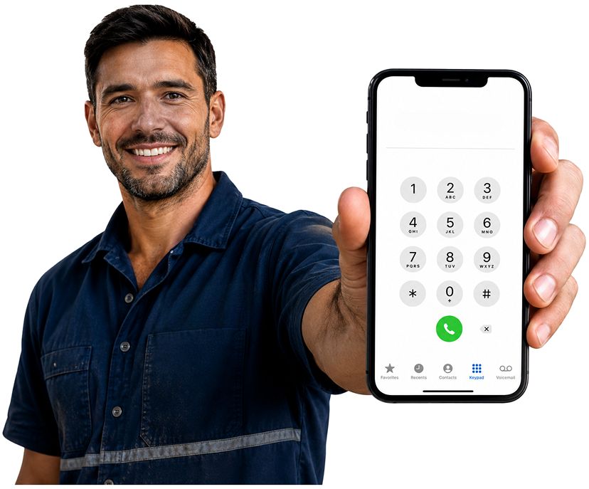 Burwood Heights Blocked Drains plumber holding a phone — call 1300 261 965