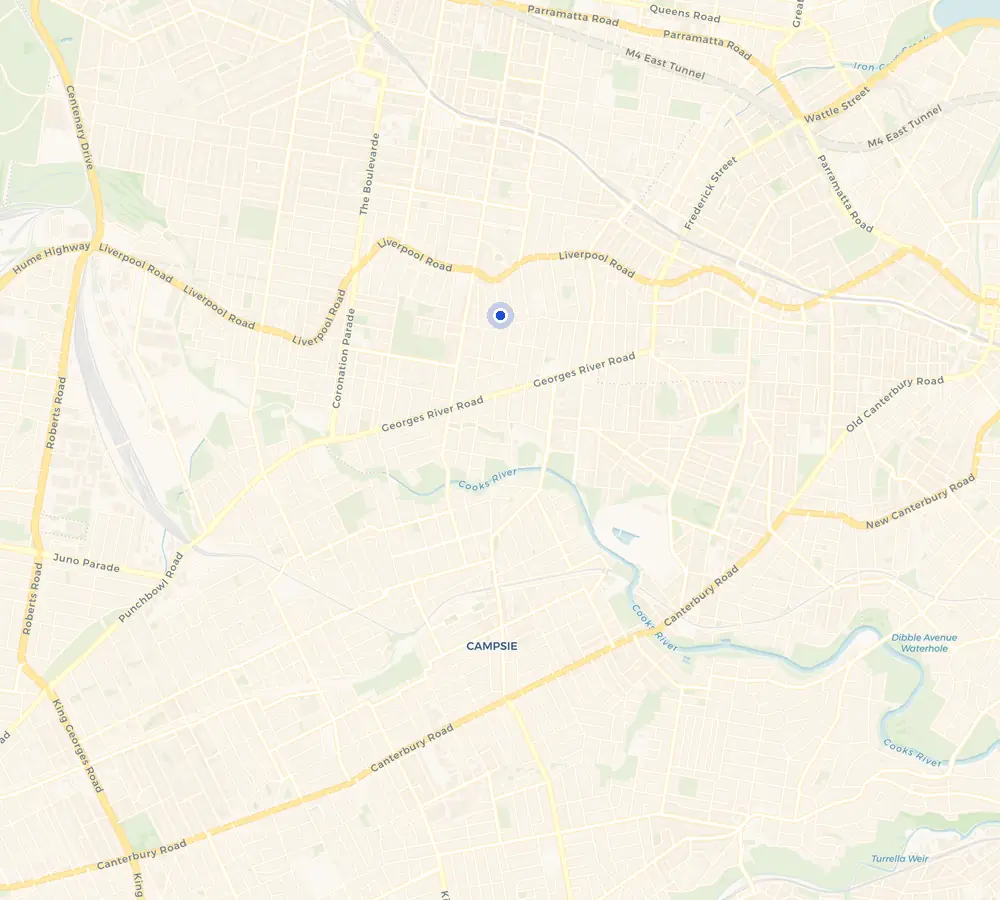 Map of the Burwood Heights service area and the surrounding Inner West, showing Burwood Heights and the nearby streets we cover.