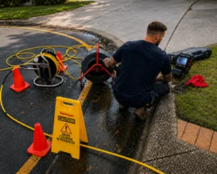 Plumber inspecting a blocked drain in Burwood Heights