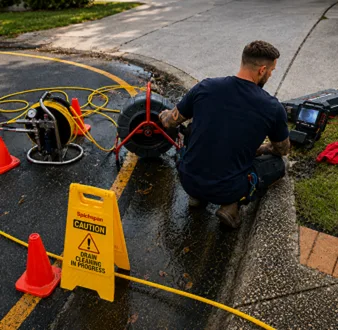 Burst drain pipe being repaired in Burwood Heights